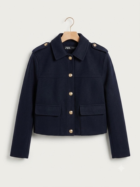 Zara Jackets & Blazers - ZARA Navy Wool-Blend Military Pea Coat with Gold Buttons